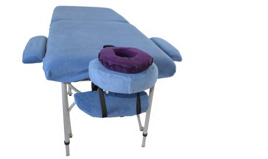 Massage Table with set of blue covers and dark blue face cushion